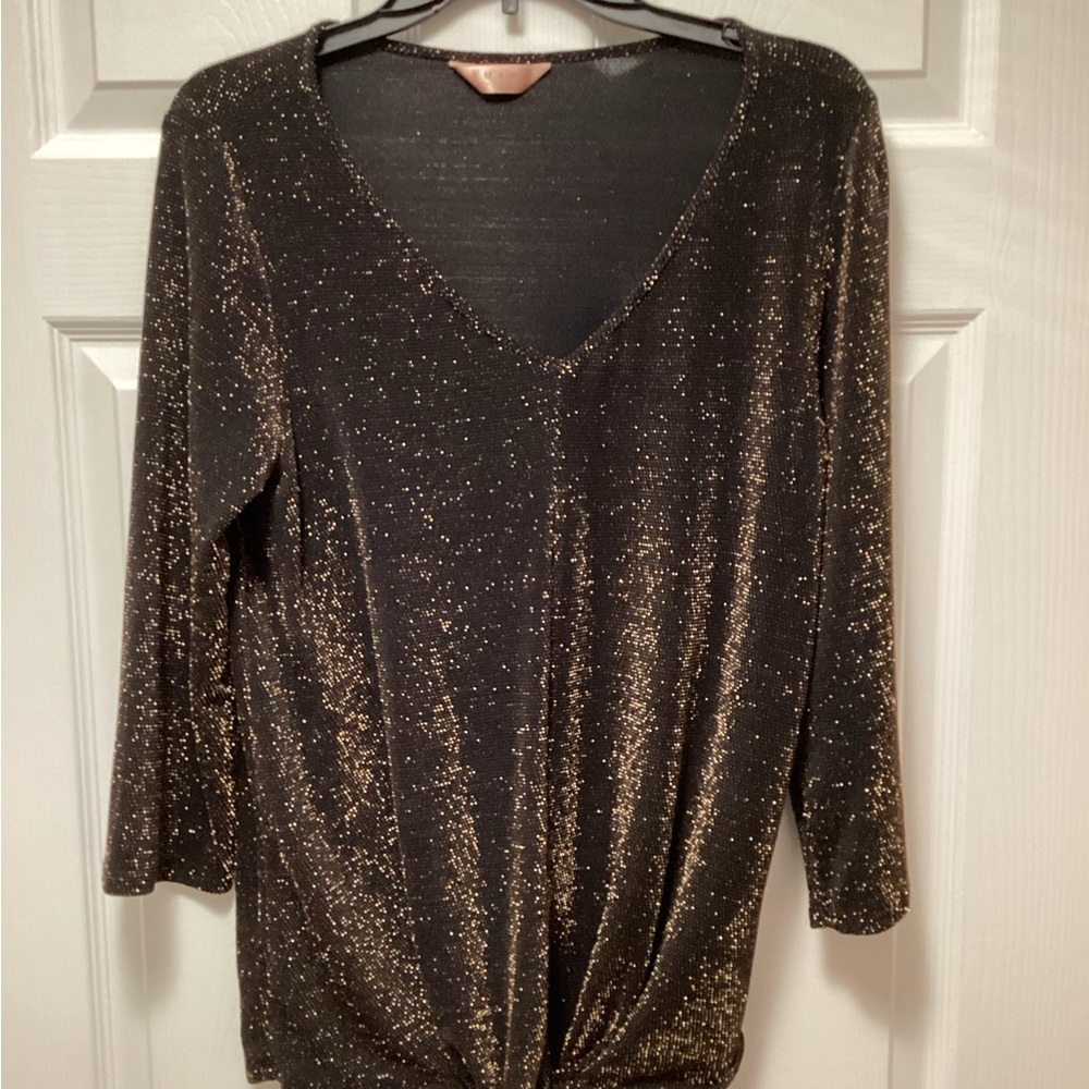 Amanda Black Top with Gold Sparkle,Size L (Grande), New, no Tags